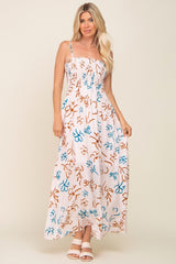 Light Pink Floral Smocked Floral Maternity Maxi Dress