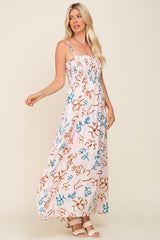 Light Pink Floral Smocked Floral Maxi Dress