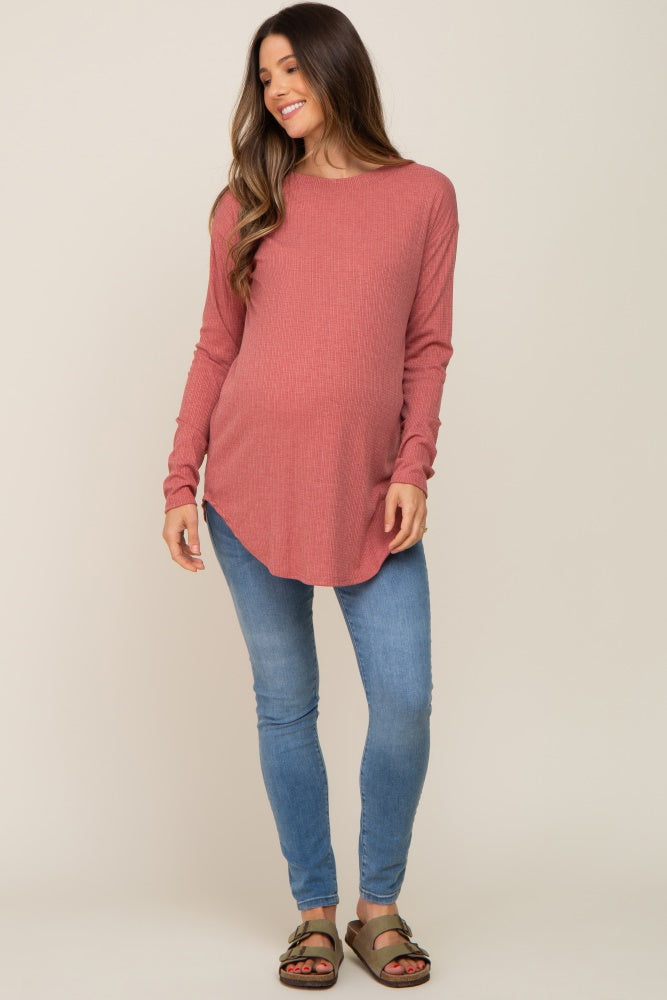 Salmon Long Sleeve Ribbed Maternity Top– PinkBlush