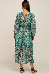 Green Leopard Print Chiffon Maternity Midi Dress