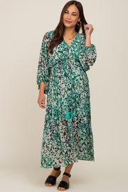 Green Leopard Print Chiffon Maternity Midi Dress