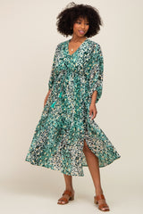 Green Leopard Print Chiffon Maternity Midi Dress