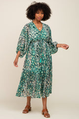 Green Leopard Print Chiffon Midi Dress