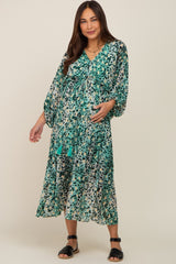 Green Leopard Print Chiffon Maternity Midi Dress