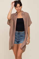 Mocha Lightweight Button Front Coverup