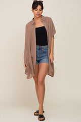 Mocha Lightweight Button Front Coverup