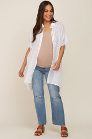 White Lightweight Button Front Maternity Coverup