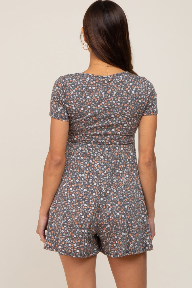 Charcoal Floral Twist Front Maternity Romper– PinkBlush