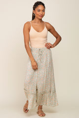 Mint Floral Button Ruffle Maxi Skirt