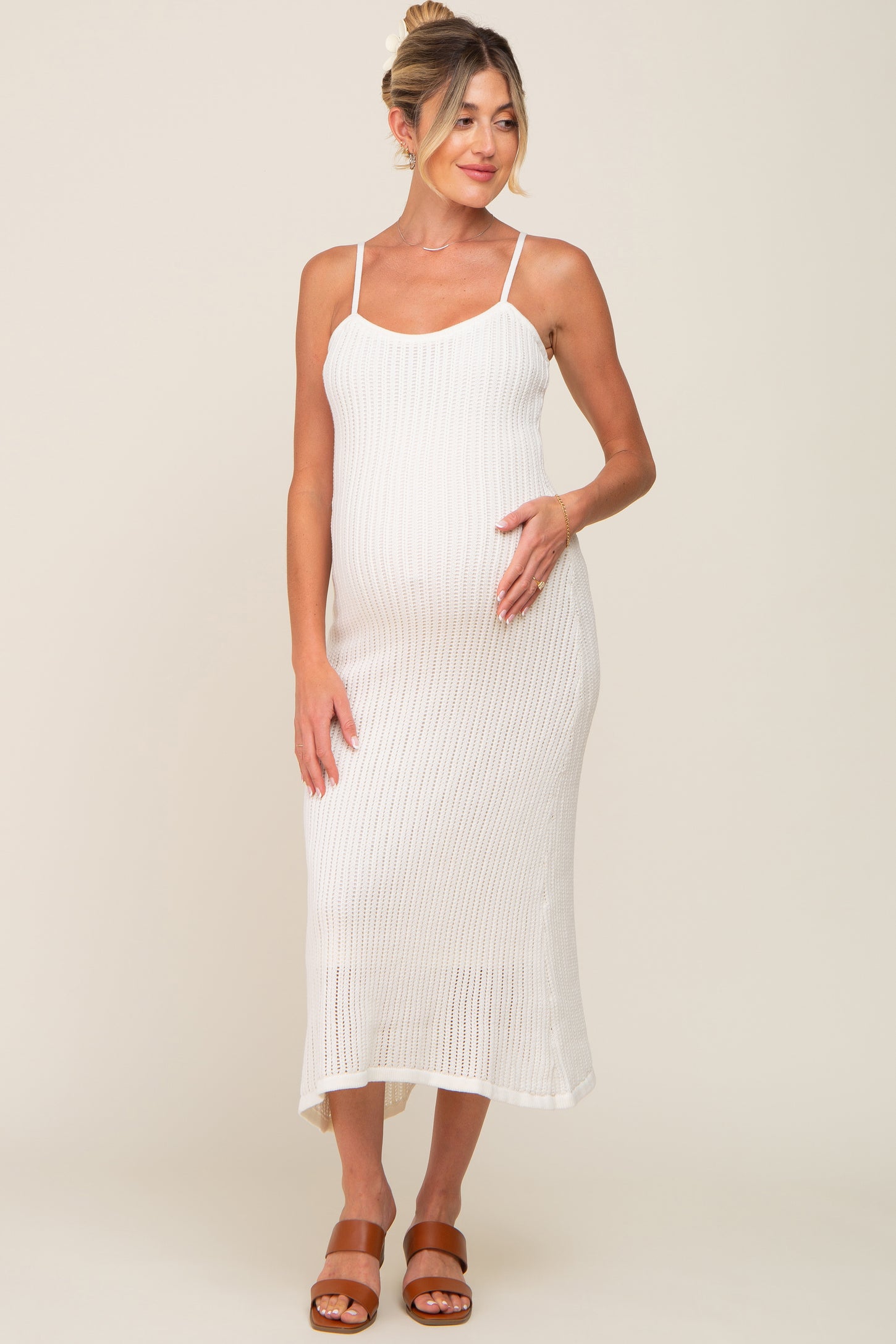 White Fitted Knit Maternity Midi … curated on LTK