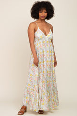 Cream Floral Back Tie Cutout Maxi Dress