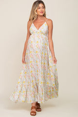 Cream Floral Back Tie Cutout Maternity Maxi Dress