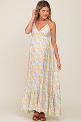 Cream Floral Back Tie Cutout Maternity Maxi Dress