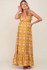 Gold Floral Back Tie Cutout Maternity Maxi Dress