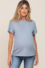 Light Blue Raw Hem Maternity Tee