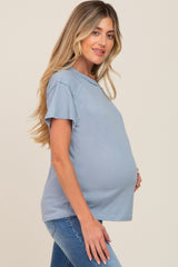 Light Blue Raw Hem Maternity Tee