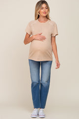 Beige Raw Hem Maternity Tee