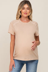 Beige Raw Hem Maternity Tee