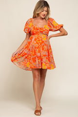 Orange Floral Sweetheart Tiered Maternity Dress