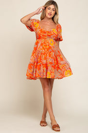 Orange Floral Sweetheart Tiered Maternity Dress