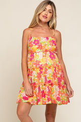 Orange Floral Ruffle Tiered Maternity Dress