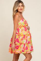 Orange Floral Ruffle Tiered Maternity Dress