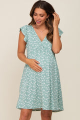 Mint Green Floral Flounce Maternity Dress