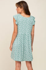 Mint Green Floral Flounce Dress