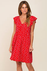 Red Floral Flounce Dress