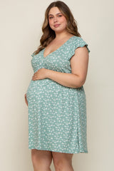 Mint Green Floral Flounce Maternity Plus Dress