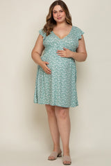 Mint Green Floral Flounce Maternity Plus Dress