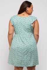 Mint Green Floral Flounce Plus Dress