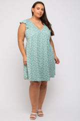 Mint Green Floral Flounce Plus Dress