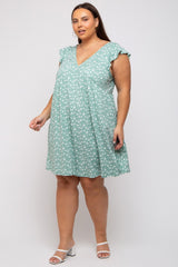 Mint Green Floral Flounce Plus Dress