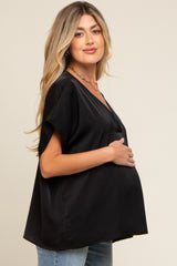 Black Satin V-Neck Maternity Blouse