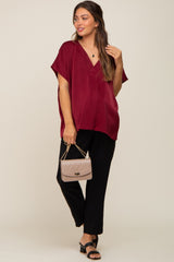 Burgundy Satin V-Neck Maternity Blouse