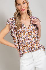 Brown Floral Layered Sleeve Maternity Top