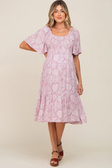 Mauve Floral Smocked Maternity Midi Dress