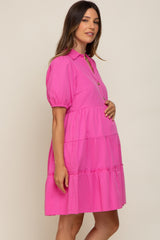 Pink Collared Tiered Maternity Dress