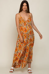 Orange Floral Sleeveless Maternity Jumpsuit