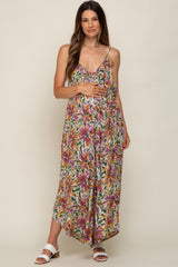 Violet Floral Sleeveless Maternity Jumpsuit