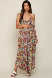 Violet Floral Sleeveless Maternity Jumpsuit