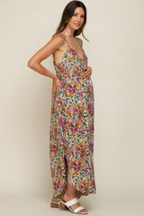 Violet Floral Sleeveless Maternity Jumpsuit