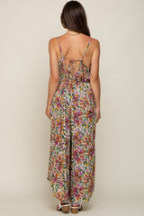 Violet Floral Sleeveless Maternity Jumpsuit