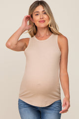 Taupe Ribbed Basic Maternity Tank Top