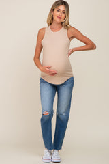 Taupe Ribbed Basic Maternity Tank Top