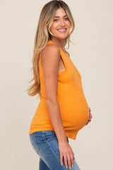 Orange Ribbed Basic Maternity Tank Top