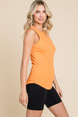 Orange Ribbed Basic Tank Top