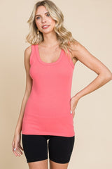 Coral Pink Ribbed Basic Tank