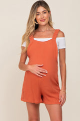 Rust Square Neck Elastic Strap Maternity Romper